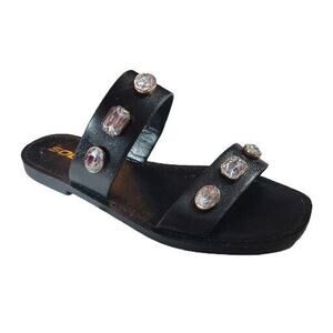 Soda Rhinestone Embellished Womens Black Sandals 7.5 Slides Slip On Flats